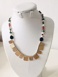 M&S Necklace Multi Colour Beaded Faux Pearl Gold Tone Boho Holiday Festival - Picture 1 of 8