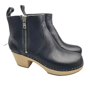 Hasbeens Boots Black Leather Zip it Emy Booties Sweden Women Size 41 US 11 - Picture 1 of 15