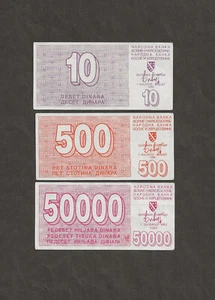 Banknote Bosnien, 10, 500,50000 Dinar 1992, UNC - Bild 1 von 2