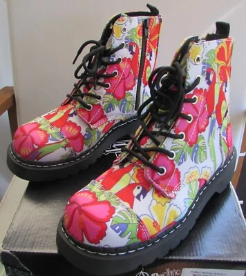 T.U.K. T2230 TUK Ladies Vegan Anarchic Combat Boots Parrot Tropical US Size 9  - Image 1 of 3