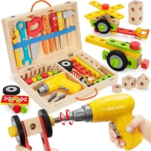 Kids Tool Set Toys For 3, 4, 5, 6, 7 Year Old Boys, Wooden Toddler Tools Set And - Picture 1 of 12