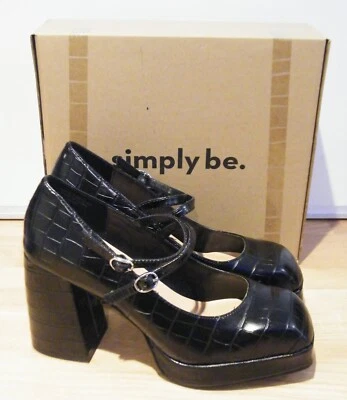 JD WILLIAMS Chunky Heel Black Wide Fit Buckle Fashion Shoes UK Size 7 - Eu 40