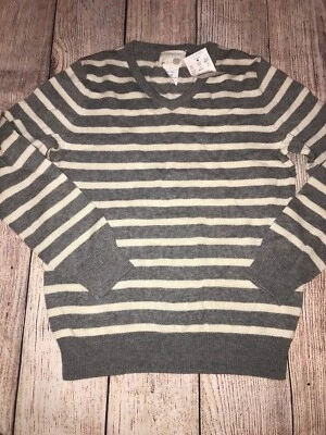 Suéter Crewcuts Factory Niños Talla 6/7 Gris Crema Rayas Cuello en V NUEVO Foto 1 de 3