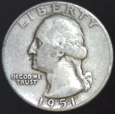 1951-P 25C Washington Quarter 90% Silver 23cwc0612 - Image 1 of 2
