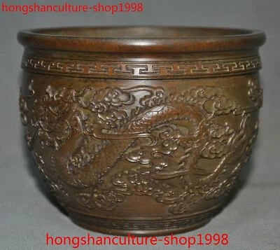 5'' Tibetan Buddhism bronze dragon loong totem Tanks Crock tank pot canister jar - Imagem 1 de 4