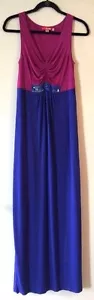 BODEN Beaded V-Neck Shirred Jersey Knit Long Maxi Dress Royal Blue / Magenta 4 S - Picture 1 of 8