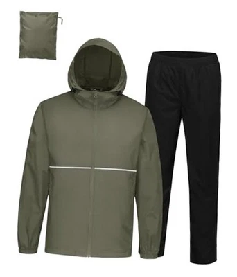 Terno de chuva impermeável jaqueta e calça 2 peças equipamento de chuva unissex cáqui médio - Imagem 1 de 4