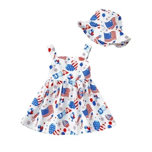 Baby Girl Summer Dresses Blue 4th of July Sleeveless Dresses Infant Summer Ou... - Picture 1 of 8