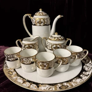 Morimura Brothers Noritake, handbemalt gold und schwarz Kaffeeservice Muster 20056 - Bild 1 von 17