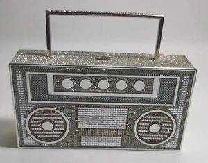 House of Harlow 1960 Crossbody Purse Boom Box Rhinestone Metal Clutch vtg bling - Picture 1 of 14