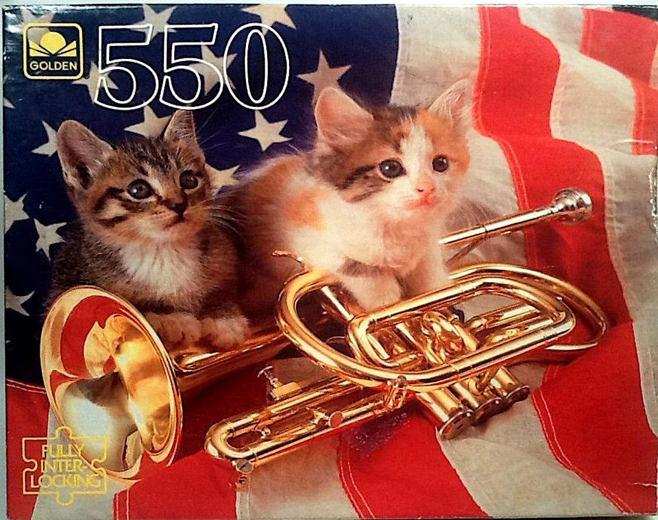 Patriotic Kittens USA Flag Brass Bugle Dick Dietrich 550 pc Fully 15X18 Puzzle - Image 1 of 1