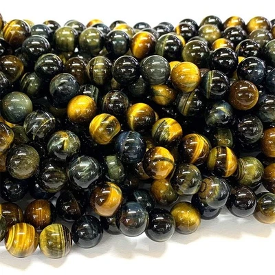 Cuentas sueltas redondas ojo de tigre azul amarillo genuino natural AAA de alta calidad Foto 1 de 4