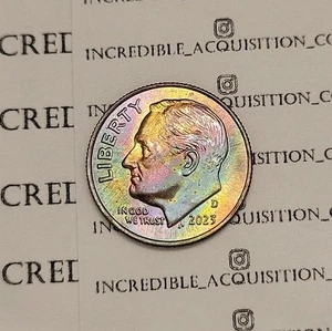 2023-D Roosevelt Dime Vivid Artificial Rainbow Toned US Coin - Picture 1 of 2
