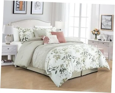  Juego de edredón botánico floral de 7 piezas Lily completo verde topo blanco lirio floral Foto 1 de 4