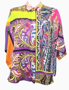 ETRO COLORFUL BLOUSE KIMONO SLEEVE BUTTON UP BRIGHT MULTICOLOR PRINT SIZE US 6 - Picture 1 of 6