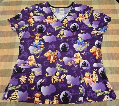 迪士尼磨砂上衣女式 L 码紫色多色万圣节迪士尼人物 — 第 1/4 张图片