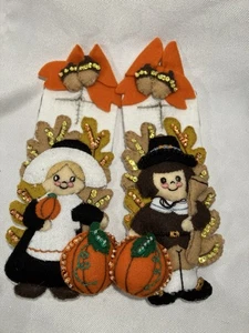 Perchas de perilla de puerta vintage con apliques de fieltro de peregrino de acción de gracias - Imagen 1 de 2