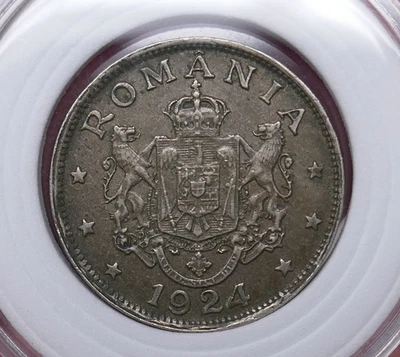Moneda de 2 leu Rumanía 1924 Fernando I cobre níquel Foto 1 de 4
