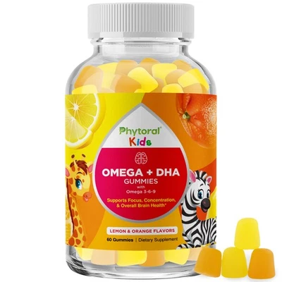 Gomas infantis ômega DHA - Ácidos graxos ômega 3 6 9 com vitamina C para cérebro 60 ct - Imagem 1 de 4