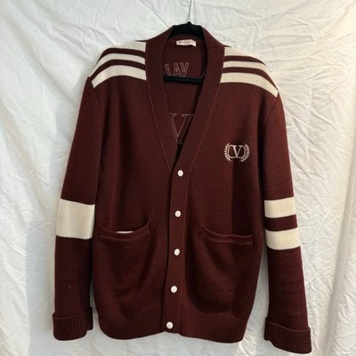 Men’s Burgundy Wool Valentino Cardigan  Size Small - Image 1 of 4