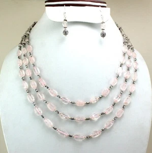 Pendientes de collar de piedras preciosas de cuarzo rosa natural joyería... - Imagen 1 de 2