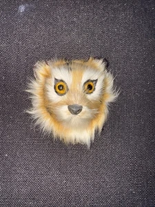 Vintage Feline Fur Brooch Handmade Pin Cat Face, Wild Cat Face 3” - Picture 1 of 2