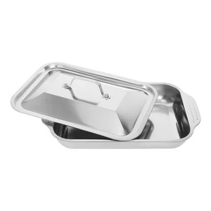 Sartén rectangular con tapa para asar con plato de pescado a la parrilla de acero inoxidable - Imagen 1 de 12