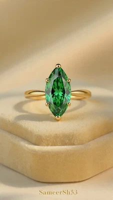Anillo de diamantes verdes marquesa cultivados en laboratorio de 4 quilates diseño de oro amarillo de 14 k por Sameersh53 Foto 1 de 4