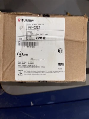 1 box of 50 NEW Burndy YGHC2C2 Hytap Grounding Compression C-Tap 6-2To6-2 CU GRD - Image 1 of 4