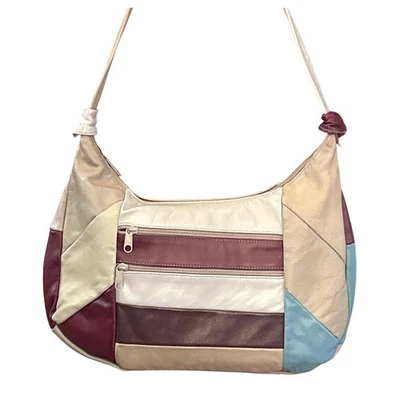 Bolso de Hombro Y2K Bohemio Cuero Retazos Boho Bloques de Color Hobo Cartera México Foto 1 de 4