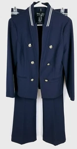 Frank Lyman Womens Navy Nautical Jacket and Pant Set Size 8 Gold Buttons - Picture 1 of 8