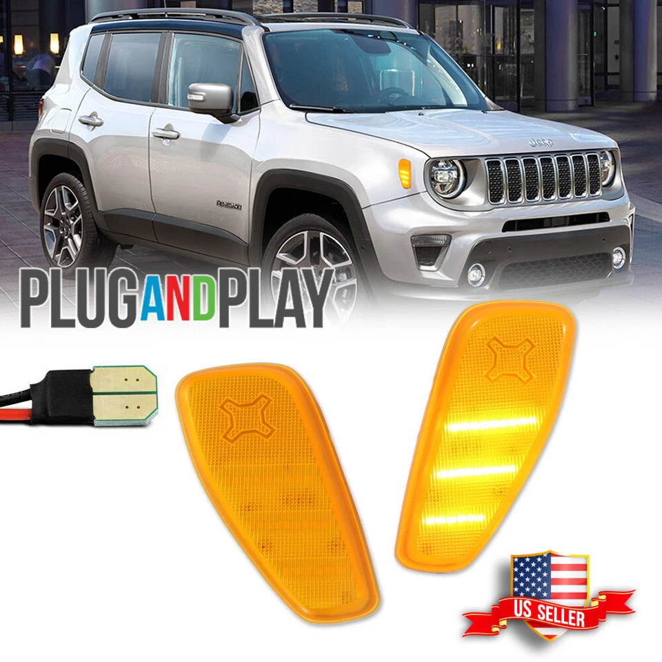 L + R Amber Lens LED Side Marker Lights Fender Lamps For 2015-up Jeep Renegade - Image 1 of 4