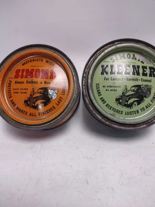 Vintage Simoniz 7 Oz Motorists Wise.1920's Cars + More Graphics Wax Old Tin. Two - Picture 1 of 11
