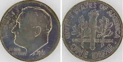 1961 Proof Silver Roosevelt Dime - Spectacular Blue Toning - See Video - Image 1 of 4