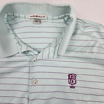 Camisa Polo Peter Miller Como Nueva Púrpura a Rayas S/S con Logo Algodón Talla L Foto 1 de 4