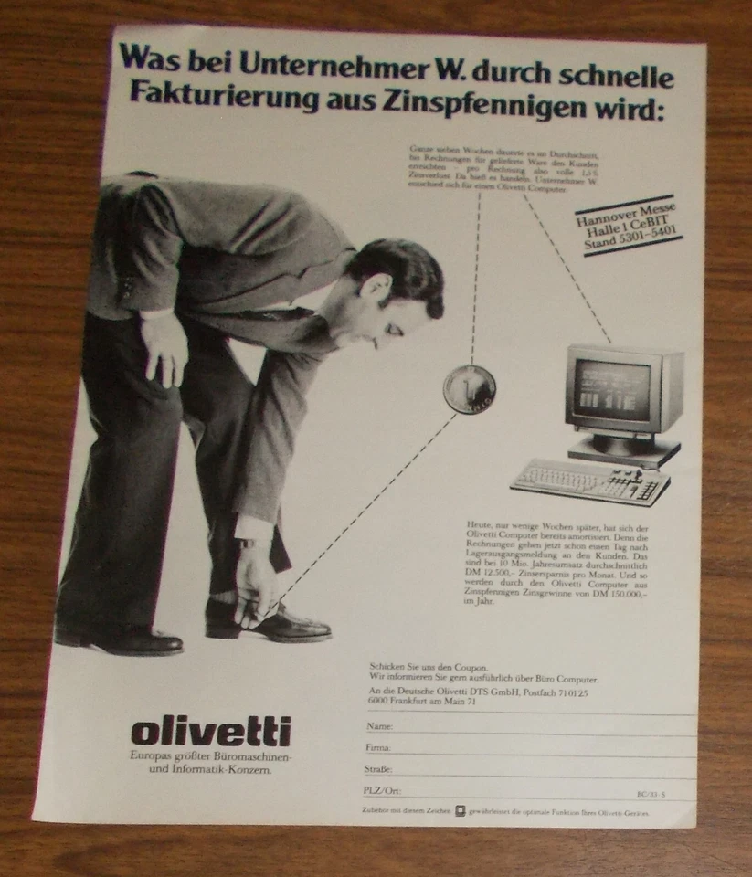 Seltene Werbung OLIVETTI COMPUTER - Schnelle Fakturierung 1983 - Image 1 of 1