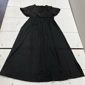 Black Short Sleeve V Neck Maxi Dress Fit Flare Casual Women’s Size 3XL - Picture 1 of 9