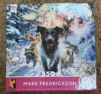 Puzzle Ceaco Mark Fredrickson INVIERNO NEGRO LABORATORIO MAPACHE CONEJO CIERVO 550 Piezas Nuevo en Caja Foto 1 de 4