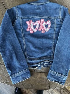 Valentines Day Embroidered Denim Girls Jacket Size M 7/8 Custom - Picture 1 of 3