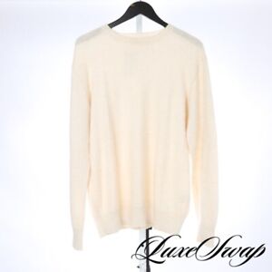 Undyed Alpaca Made in Bolivia Soft Cream Ivory Brushed Crewneck Sweater Knit L