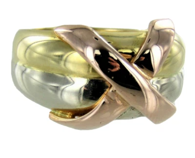 Woman's 18Kt Tri-Gold X Design Cocktail Ring Size 7 - Image 1 of 4