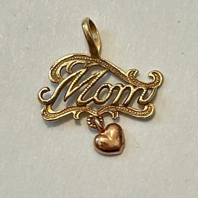 Pingente berloque 14k mãe 2 tons ouro amarelo rosa sólido coração pendurado dia das mães - Imagem 1 de 4