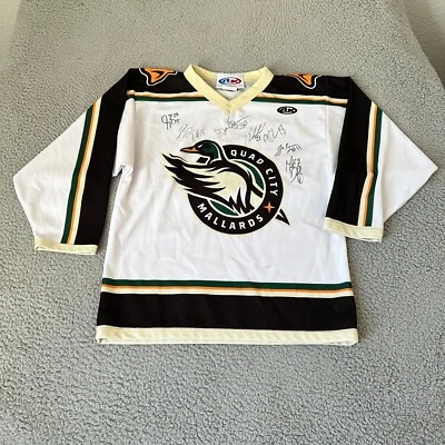 Quad City Mallards Jersey Youth Large Green Hockey Mesh Mens Signed Boys - Image 1 of 4