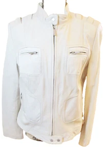 Kenneth Cole Reaction Womens Leather Jacket, Zipper Pocktets, Beige, Size L - Picture 1 of 20