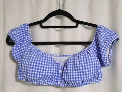 Top de Biquíni Nanette Lepore Azul Gingham Feminino Tamanho M Fora do Ombro RN 52419 - Imagem 1 de 4