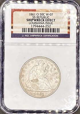 Moneda de medio dólar libertad sentada 1861-O W-07 República de las SS Luisiana naufragio Foto 1 de 4