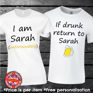 Divertido conjunto de camisetas a juego, "Si borracho vuelve a", Parejas, Familia, Boda, Regalo - Imagen 1 de 1
