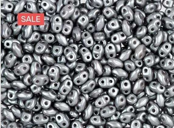 Matubo MiniDuo 2 x 4mm Silver Pearl Coat 2-Hole Czech Beads 8gram Pack - Image 1 of 1