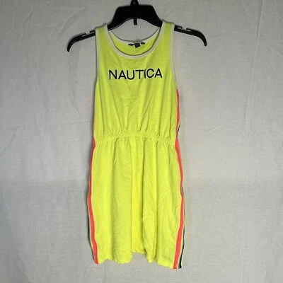 NAUTICA Girls Sleeveless LOGO GRAPHIC DRESS size M(8-10) Neon Yellow - Image 1 of 4