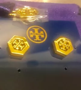 NEW Tory Burch 31155532 Women's Hex Logo Stud Gold Tone Post Earrings - Picture 1 of 12